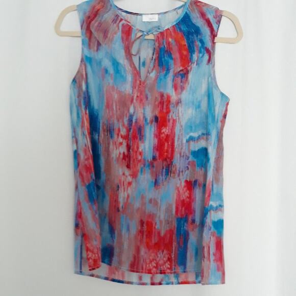 ecru Sleeveless Multicolor Silk Keyhole Camisole S - Picture 5 of 10